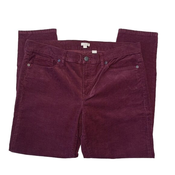 J Crew Factory Women Corduroy Pant SZ 31 Burgandy Slim Fit Mid Rise Comfy Pant - Picture 2 of 10